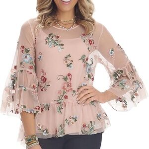 Sheer Embroidered Peplum Top with tank